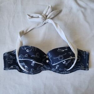 Hell Bunny Vixen nautical print navy white balconette bikini top